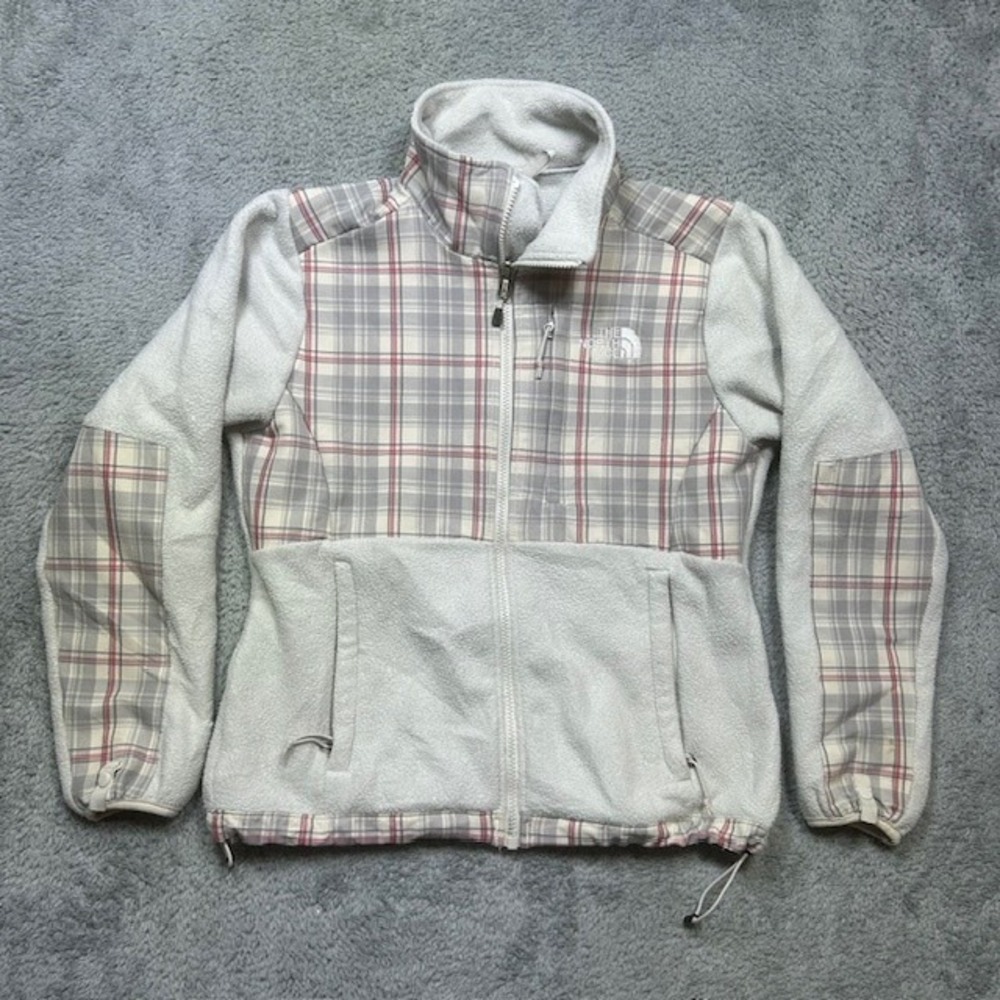 North Face Jacket Womens XS Gray Plaid Polartec Fleece Full Zip Outdoors Layer